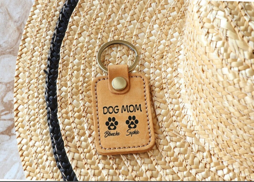 Personalized Dog Name Keychain , Leather Key Fob
